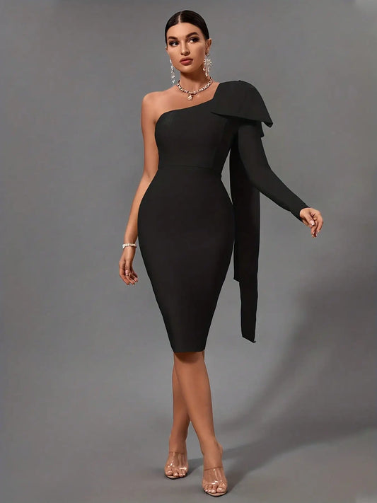 Black Bodycon Dress One Shoulder