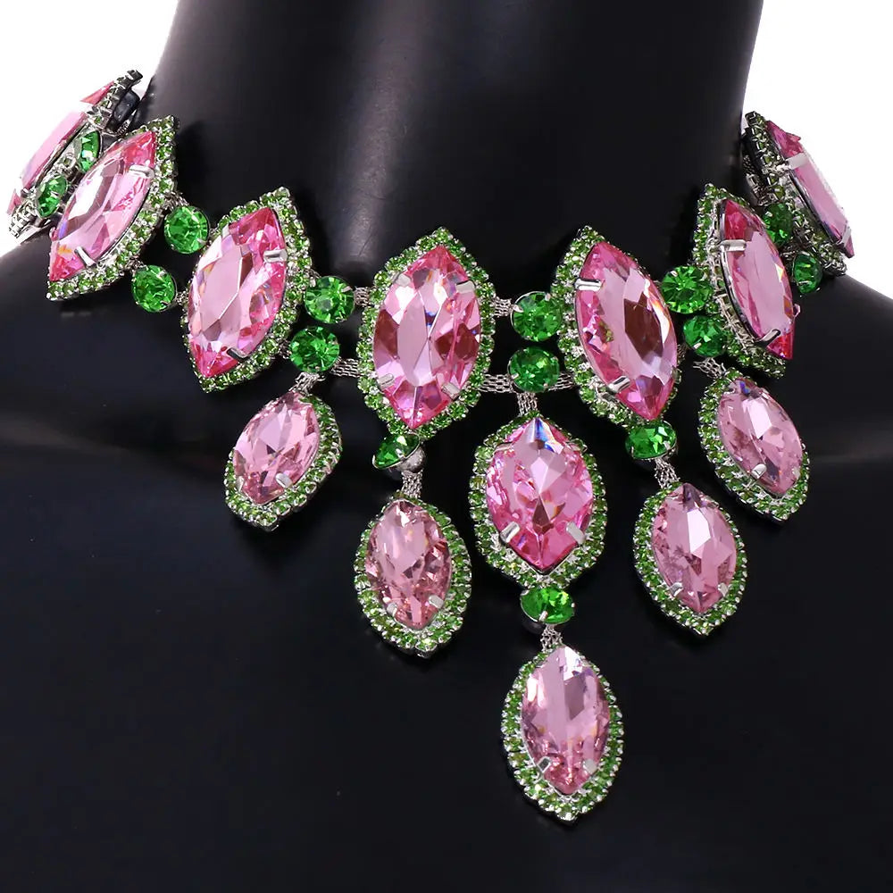 Rhinestone Geometric Necklace Luxury  Accessories Large Crystal Exaggerated Necklace