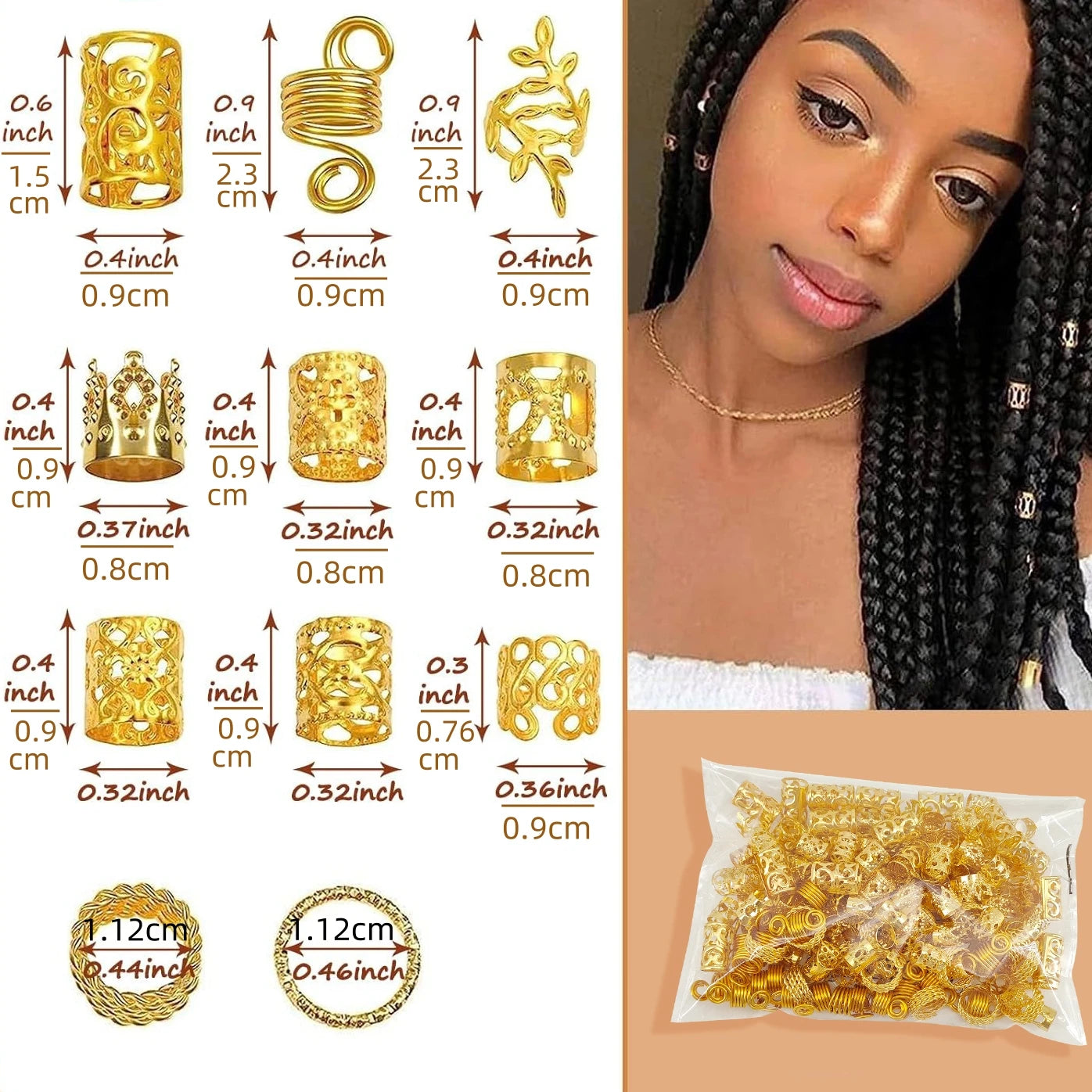 220pcs Dreadlock Hair Rings Adjustable Cuffs Clip Hair Braids Bead Hairpin hair accessories Headwear for women