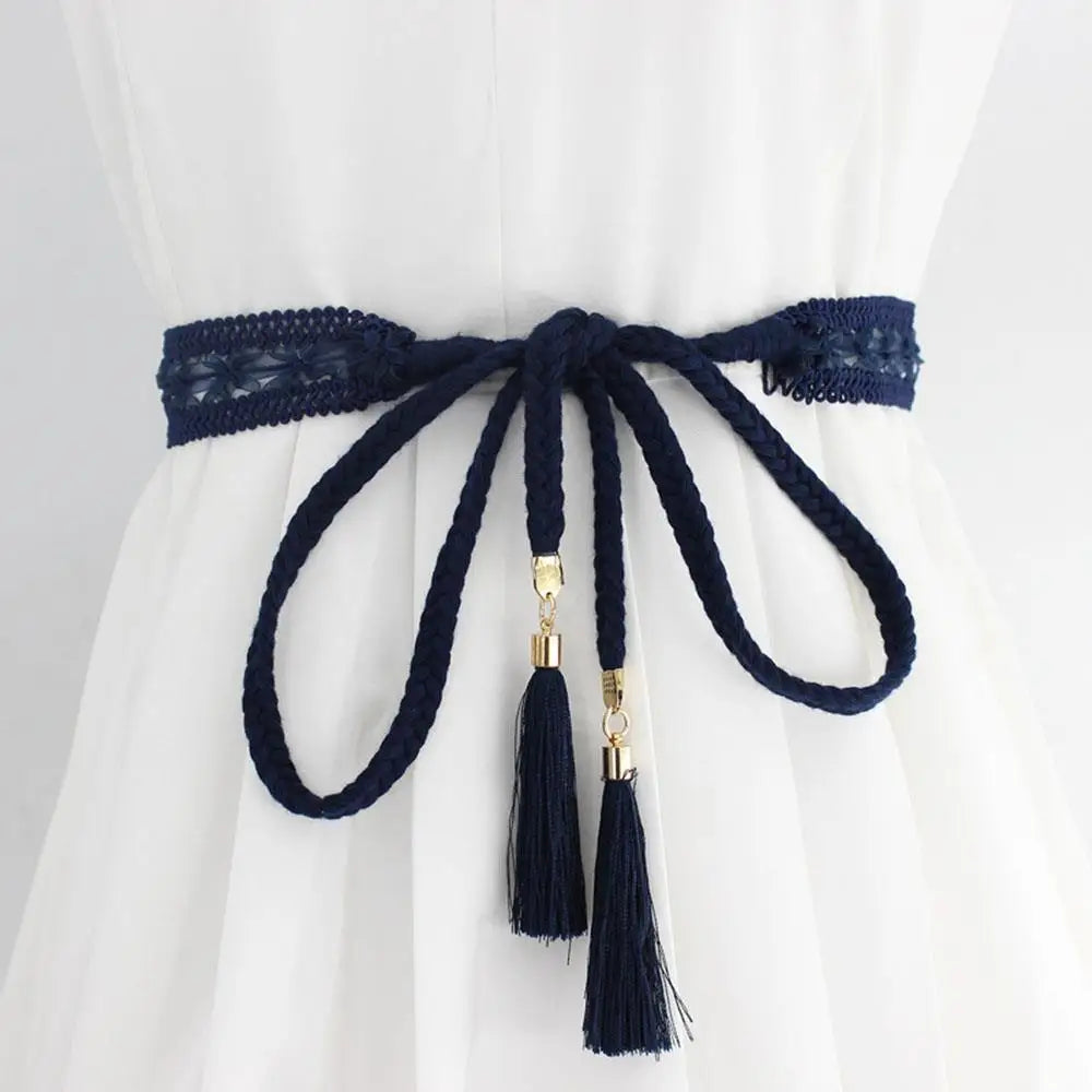 Ethnic Style Braided Woven Tassel Belt Boho Knot