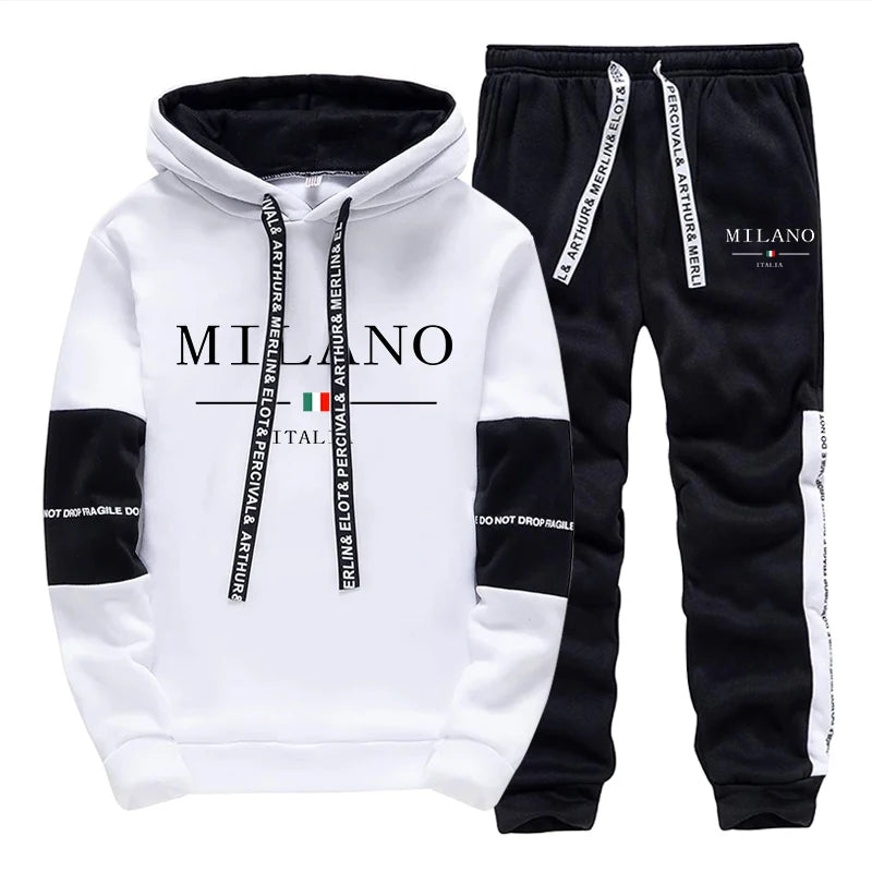 Men's Sportswear Hooded Sweatshirts Jogger Pants Male Daily Casual Sport Jogging Suit Italia Milan Printed Hoodies
