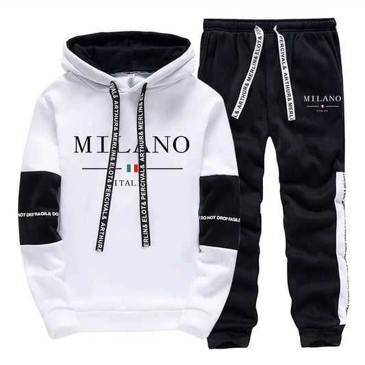 Men's Sportswear Hooded Sweatshirts Jogger Pants Male Daily Casual Sport Jogging Suit Italia Milan Printed Hoodies