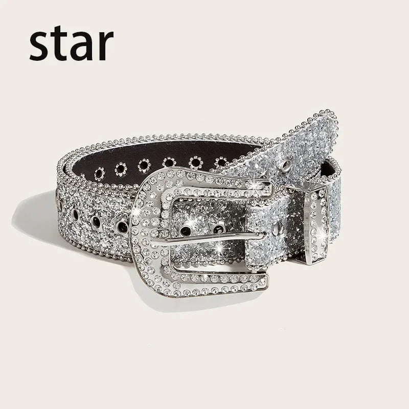 Punk Rhinestone Belt  3.8cm  Sequin Designer Belts Pu