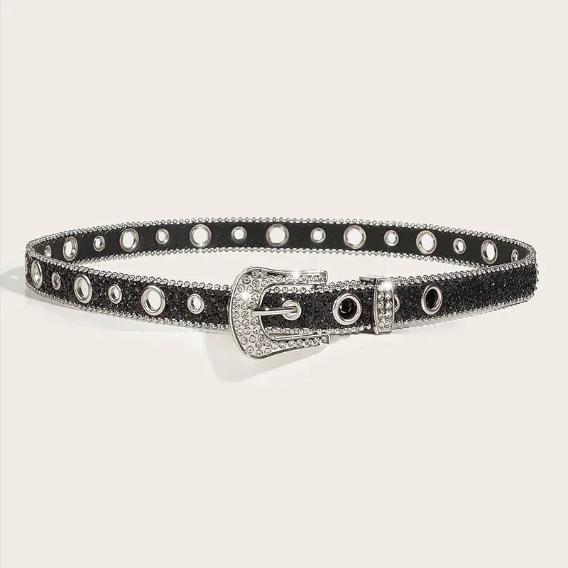 Punk Rhinestone Belt  3.8cm  Sequin Designer Belts Pu
