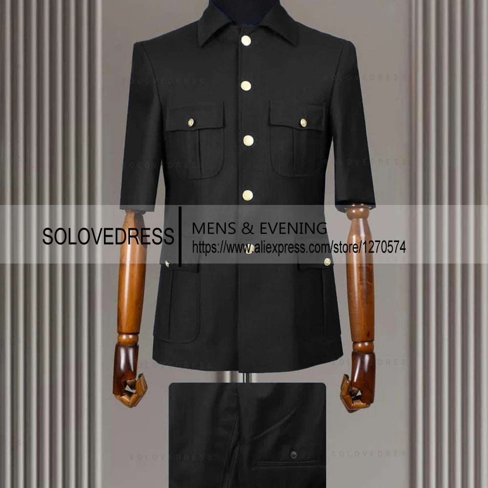 2 Piece Lapel  Short Sleeves with 4 Real Pockets Single Breasted Slim Fit Summer Suits