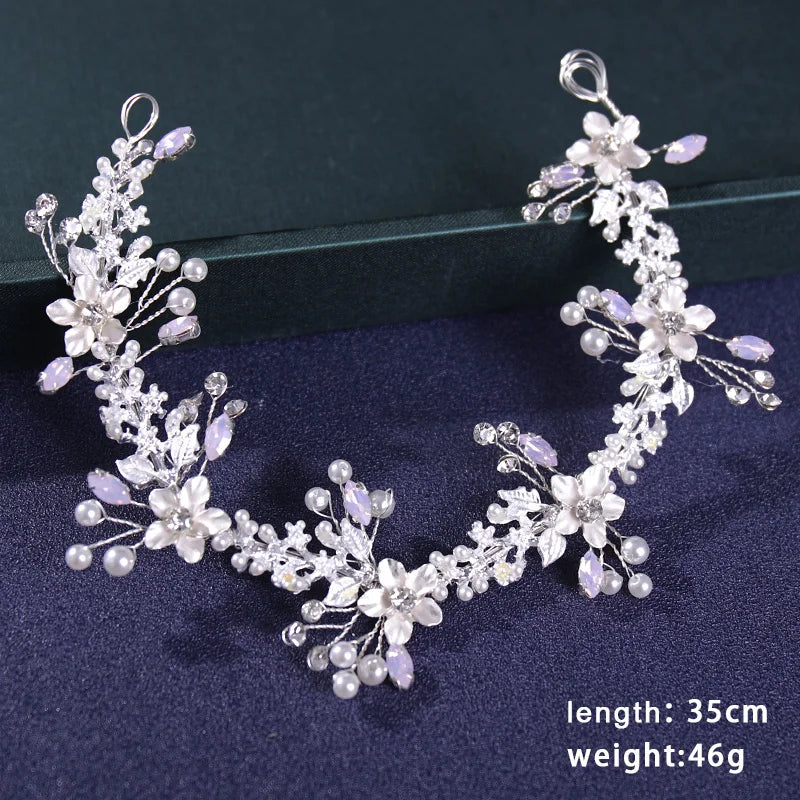Hair Accessories Crystal Pearl Headband  Rhinestone Leaf Headband Hairband For Women Elegant Princess Headwear