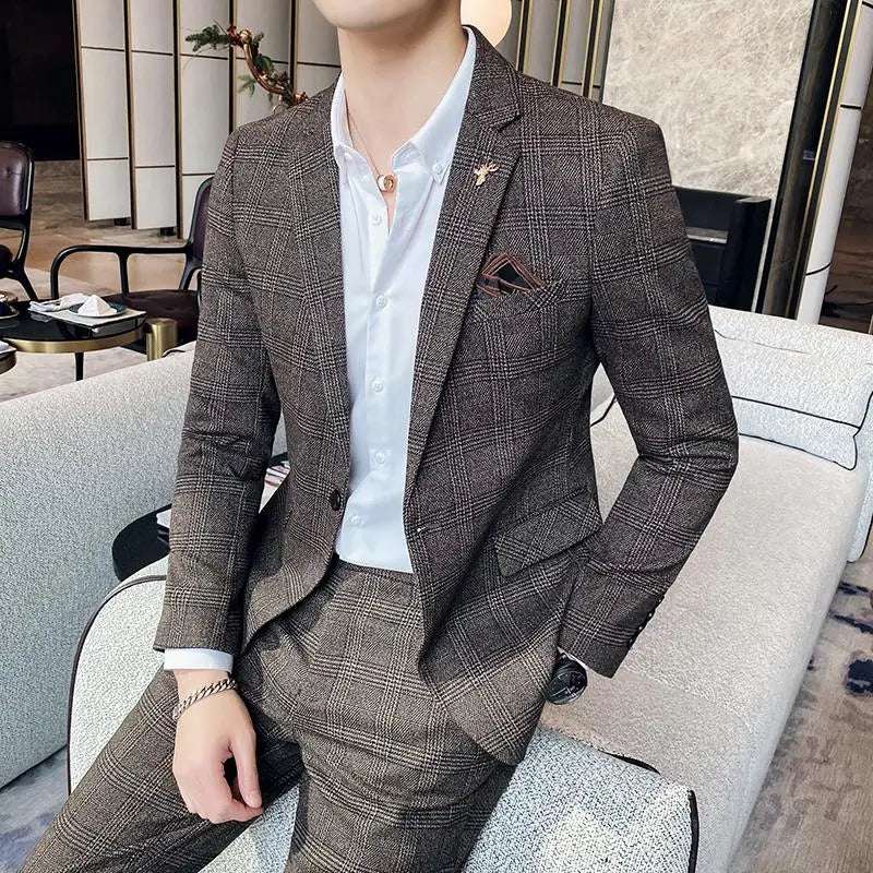 Men's Slim Fit Business Suit High Quality Boutique Fashion Two-Piece Set Handsome Trend Banquet Four Seasons Trousers Included