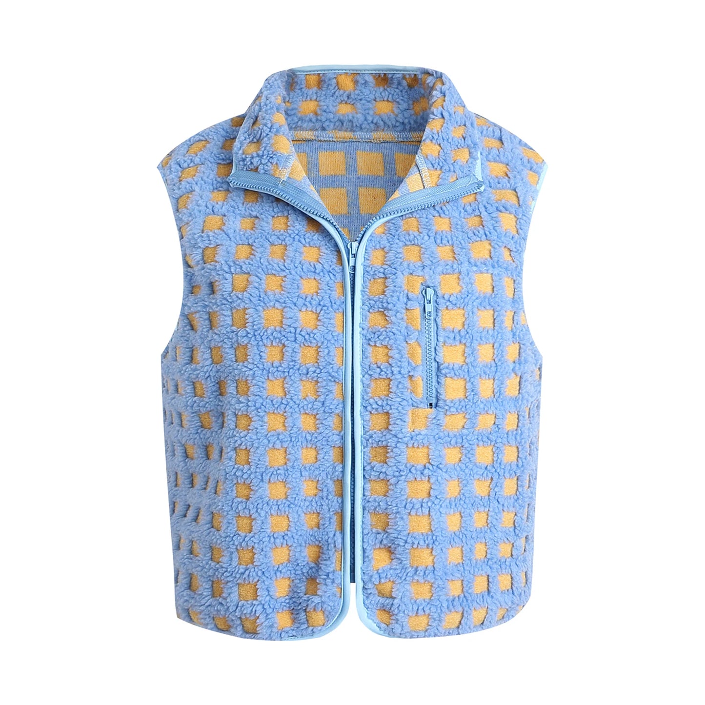 Faux Fur Vest Sleeveless Stand Collar Zip Up Vest Jacket with Pockets