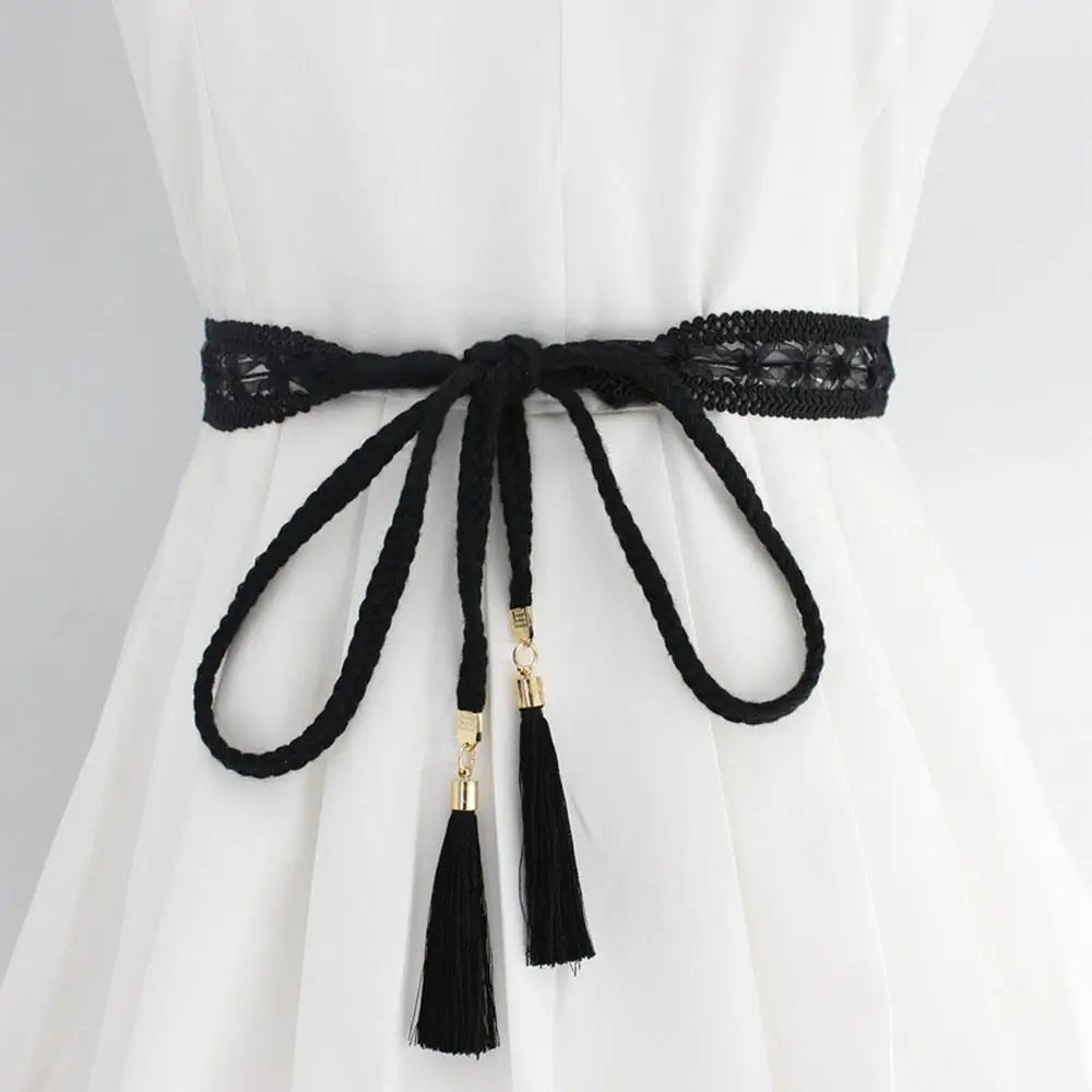 Ethnic Style Braided Woven Tassel Belt Boho Knot