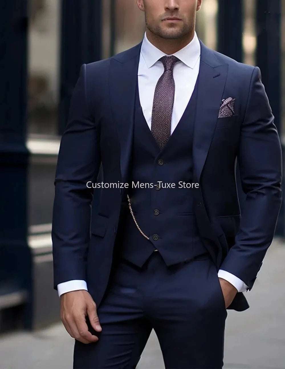 Men Business suits Tuxedos Formal 3 Piece Set Jacket Vest Pants Single Breasted Groom Groomsman Prom Wedding Party