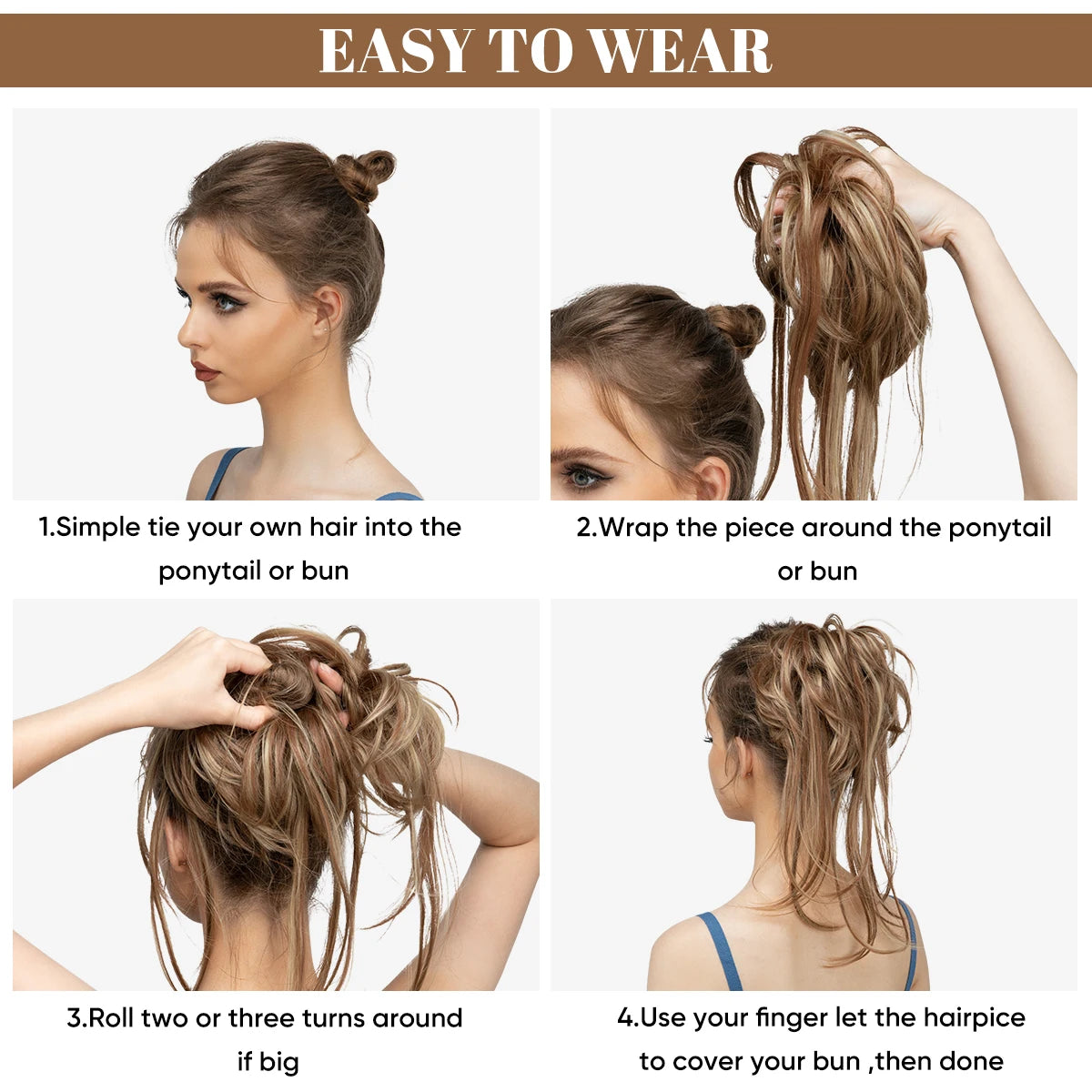 Synthetic Elastic Messy Bun Hairpieces Curly Scrunchie Black Blonde Brown Chignon Band Updo Donut For Women Natural Fake Hair