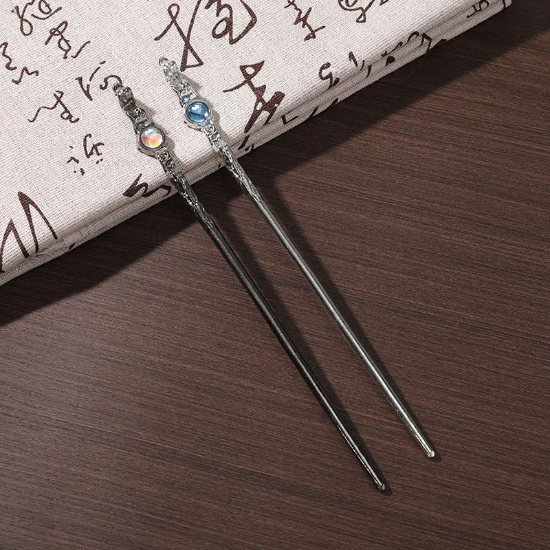 Vintage Moonstone Hair Sticks for Women  Chinese Style Simple Metal Chopstick Hairpins Headwear Jewelry Hair Accessories