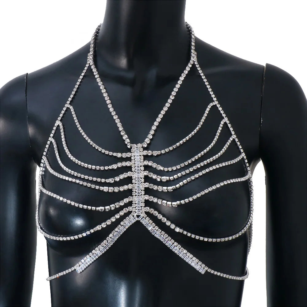 Rhinestone Multilayer Body Chain Jewelry  Crystal Chest Chain Bra Lingerie