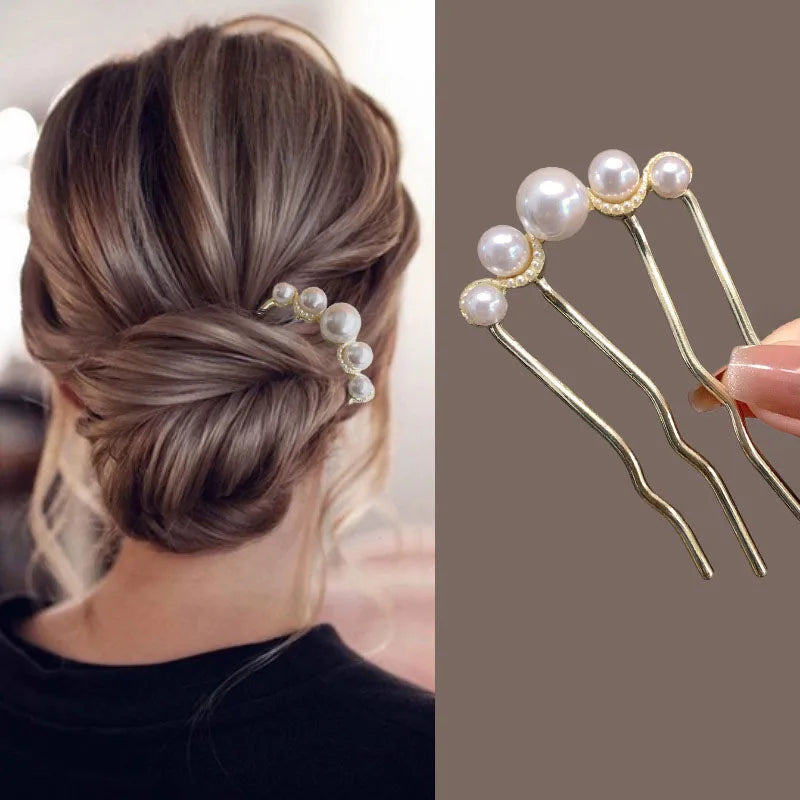 Fashion Metal U-Shaped Hair Fork Stick for Women Girls Simple Pearl Hair Clip Pins Bun Maker Hairstyle Tools Hair Accessories