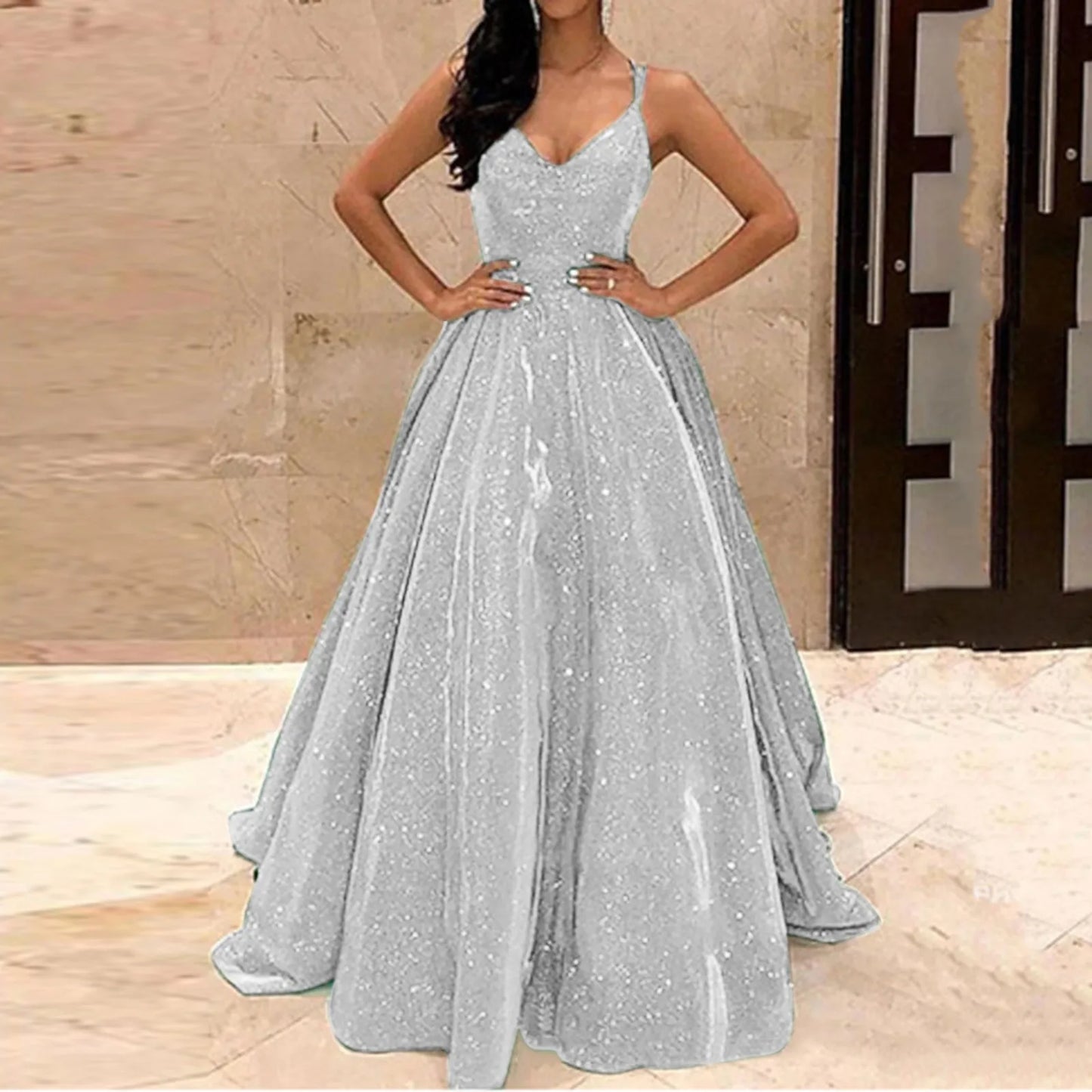 Women's Fashion Sling Dress Evening Dress Long Silk Dress for Women