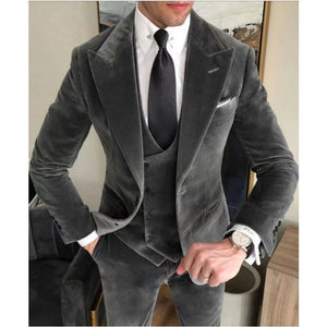 Business Velvet Blazer Sets Men's Suits Elegant Formal 3 Pieces Outfits Jacket+Pants+Vest
