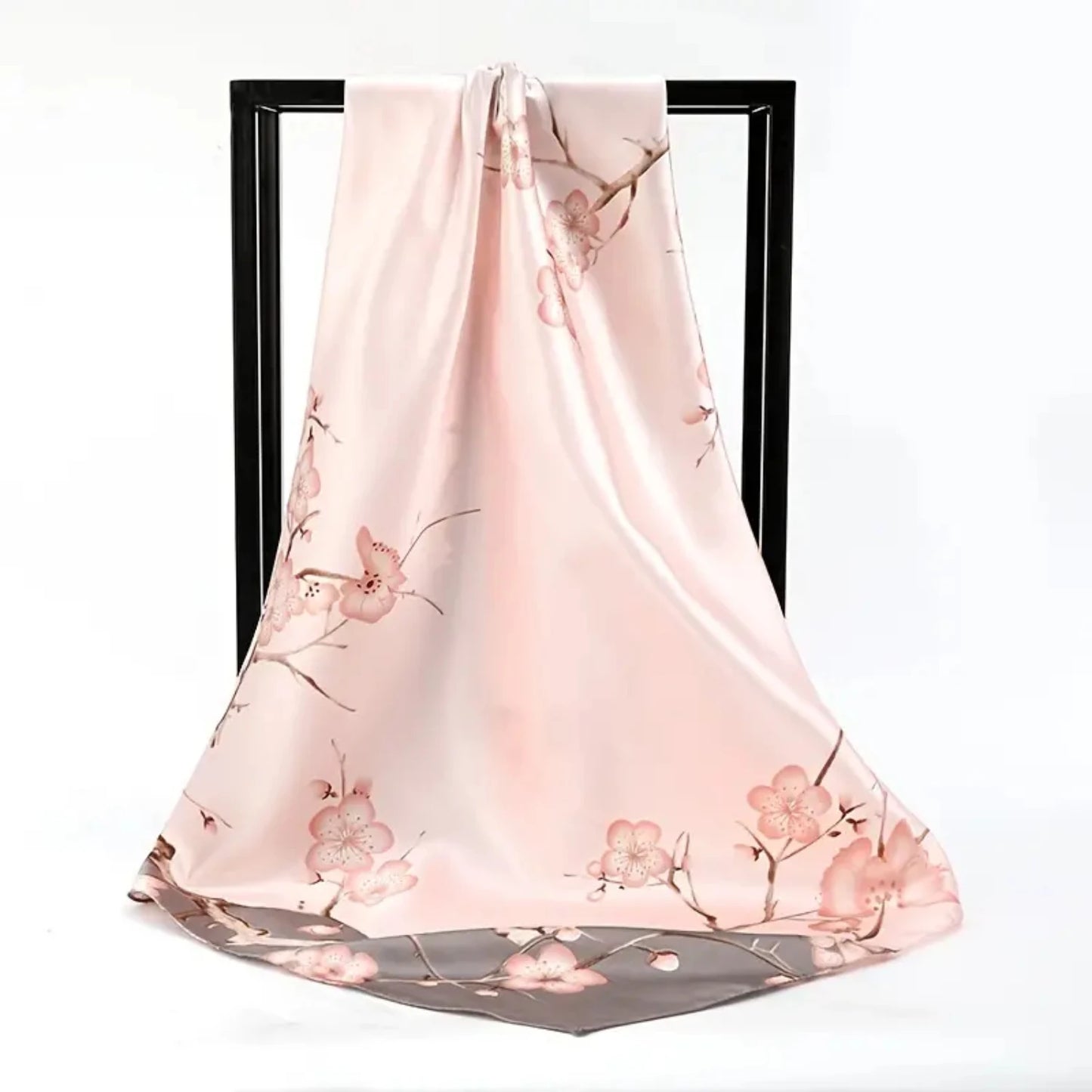 Fashion Flower Print Square Scarf - Women's Winter Warm Imitation Silk Scarf