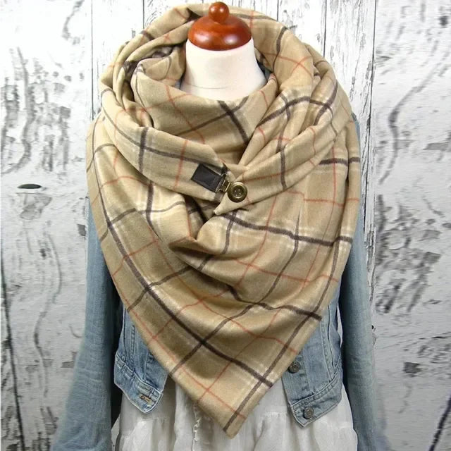 Winter Women's Floral Print Thick Warm Scarf – Windproof Double-Layer Buttoned Wrap