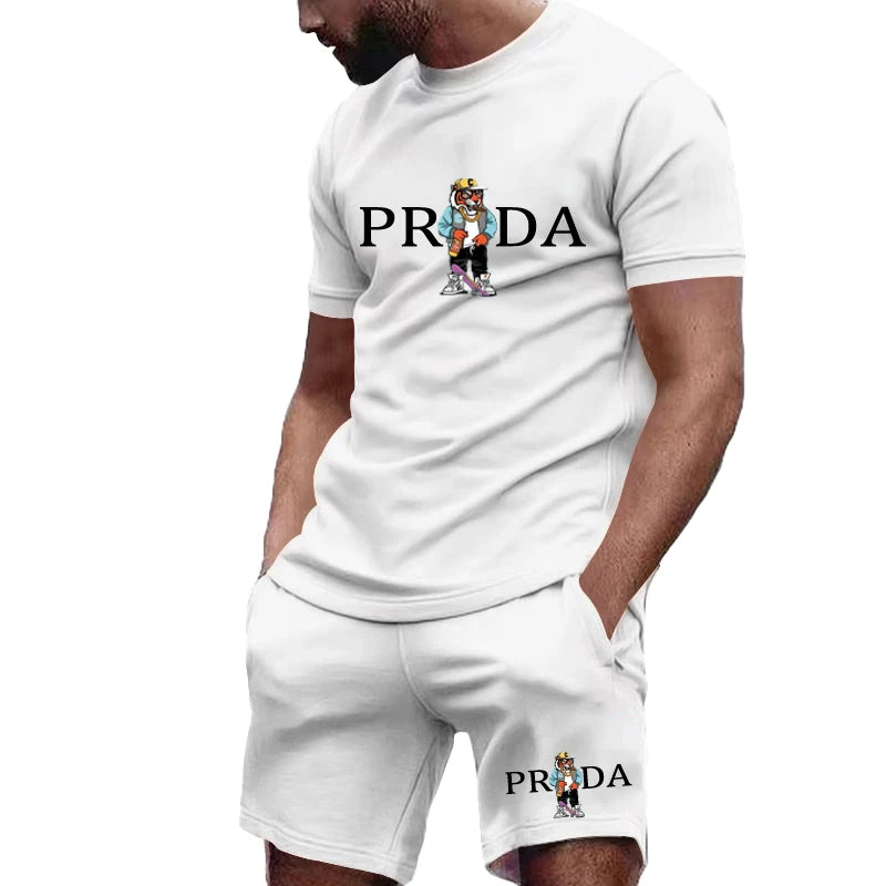Summer Fashion Men's Gym Sports Set Men's Summer Golf Sports Set O-neck T-shirt with shorts Football Sports Slow Running