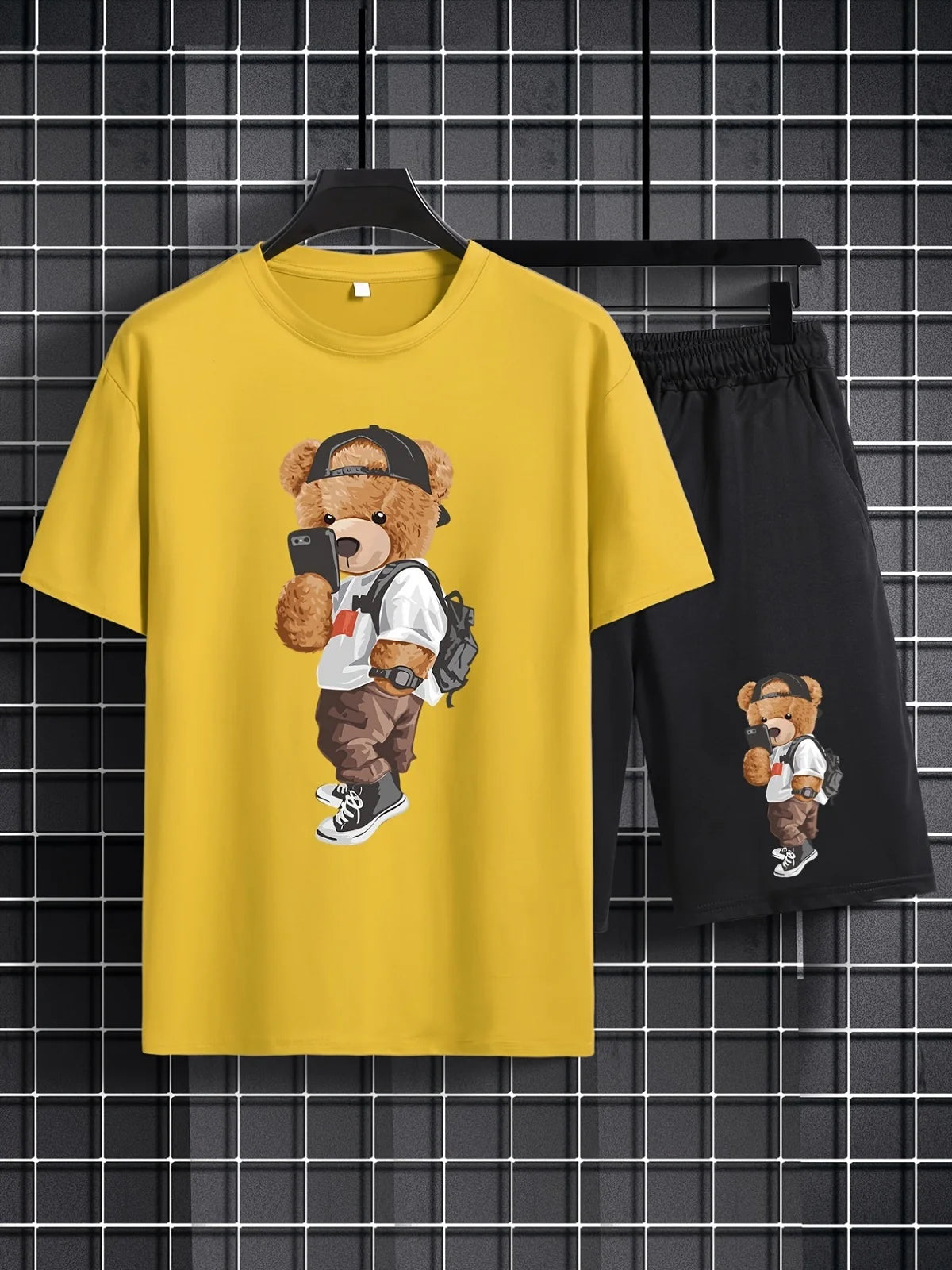 Fashionable Men's Sports Suit Summer Casual Short Sleeve O Neck T-shirt And Sports Shorts 3D Bear Printing 2-Piece Set