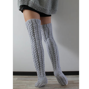 Winter Cable Knit Thigh High Socks Fashion Over the Knee Leg Warmers Solid Color Boot Stockings