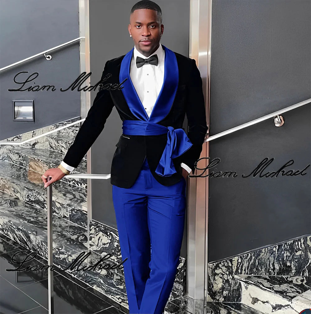 Velvet Jacket Men's 3 Piece Suit Wedding Groom Tuxedo Fashion Customized Men's Clothes Elegant