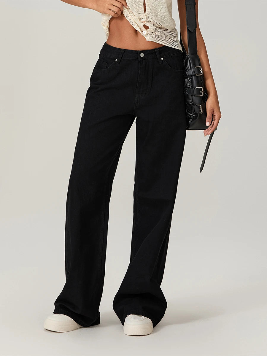 Women s Stylish Star Print Loose Denim Jeans for Spring and Fall - Casual Low Waist Trousers with a Fashionable Twist