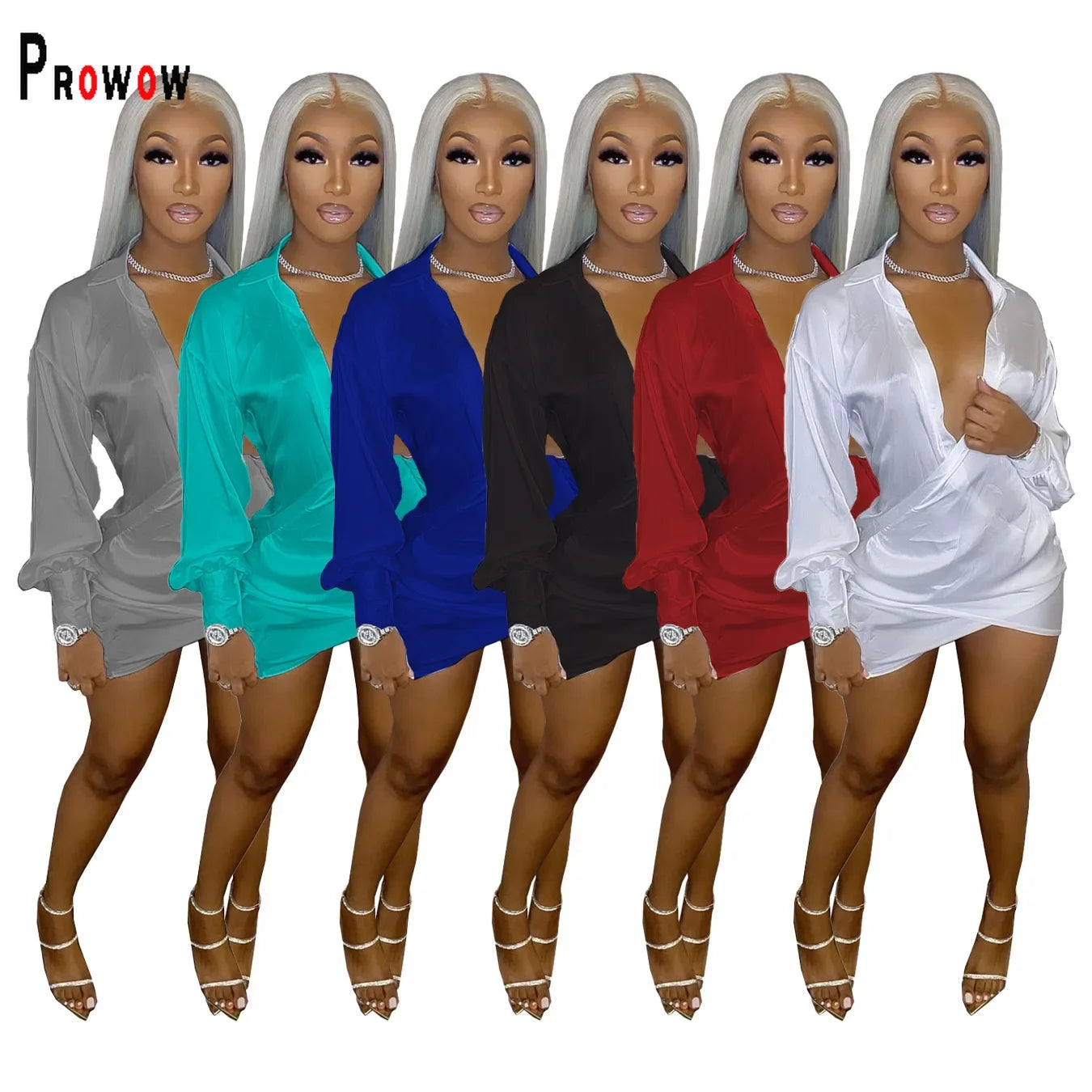V-neck  Dress Long Sleeve Solid Color Mini Dresses