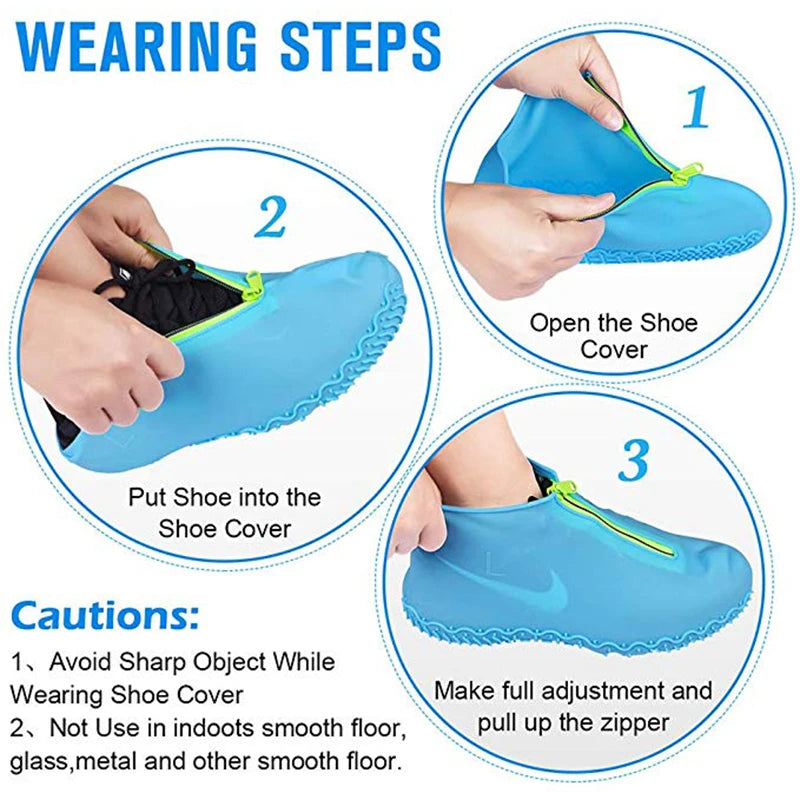 Waterproof Zipper Silicone Shoe Cover Rain Boots Unisex Outdoor Solid Non-Slip Wear-Resistant Reusable Shoe Cover