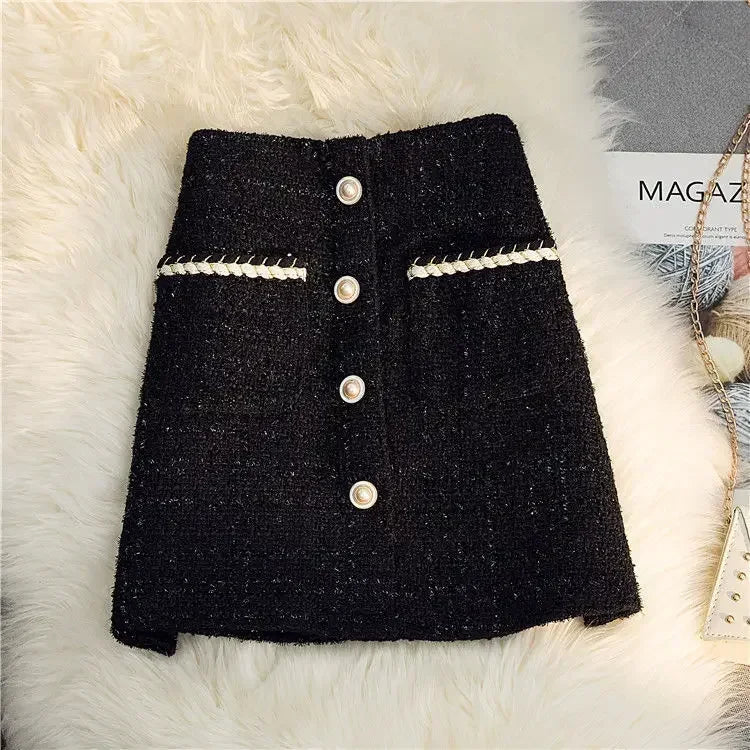 Tweed Long  Vintage High Waist A-line Wrap Skirt