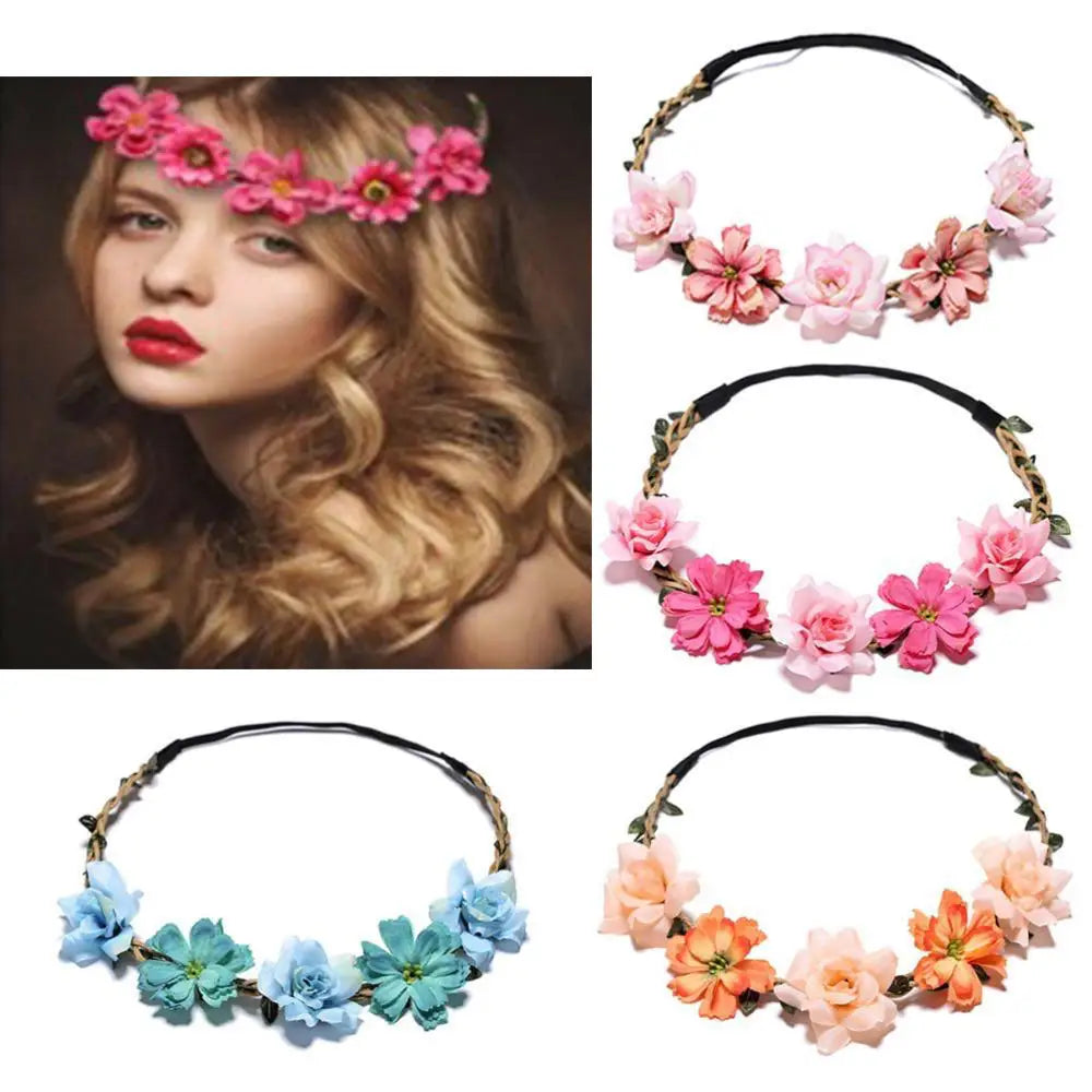 Flower Crown Hairband Rope Floral Headband Garland  Wreath Elastic Hair Accessories  Headpiece
