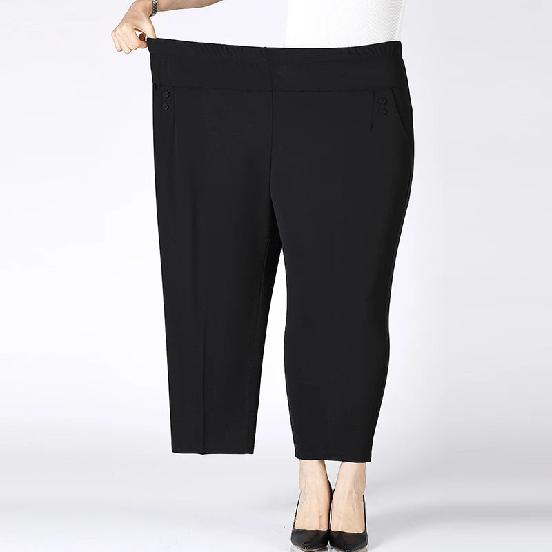 Summer Thin Breathable Elastic Pants 8XL Women's Solid Color High Waisted Loose Casual Pants Elastic straight leg