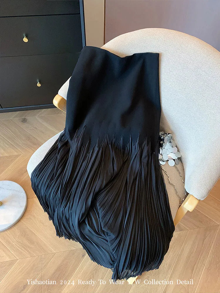 Pleated Wrap Hip Trumpet Skirt