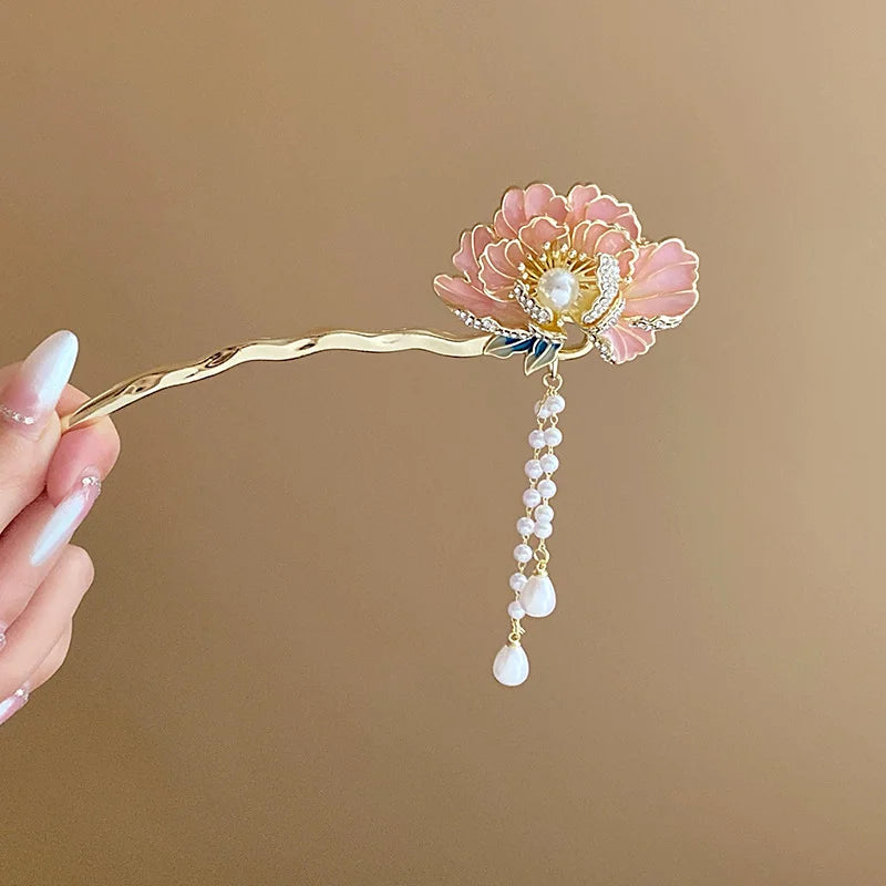 Vintage Rose Pearl Hair sticks for Women  Chinese Style Hairpin Fashion Hairpin Hair Charms Flower Hair Accessories