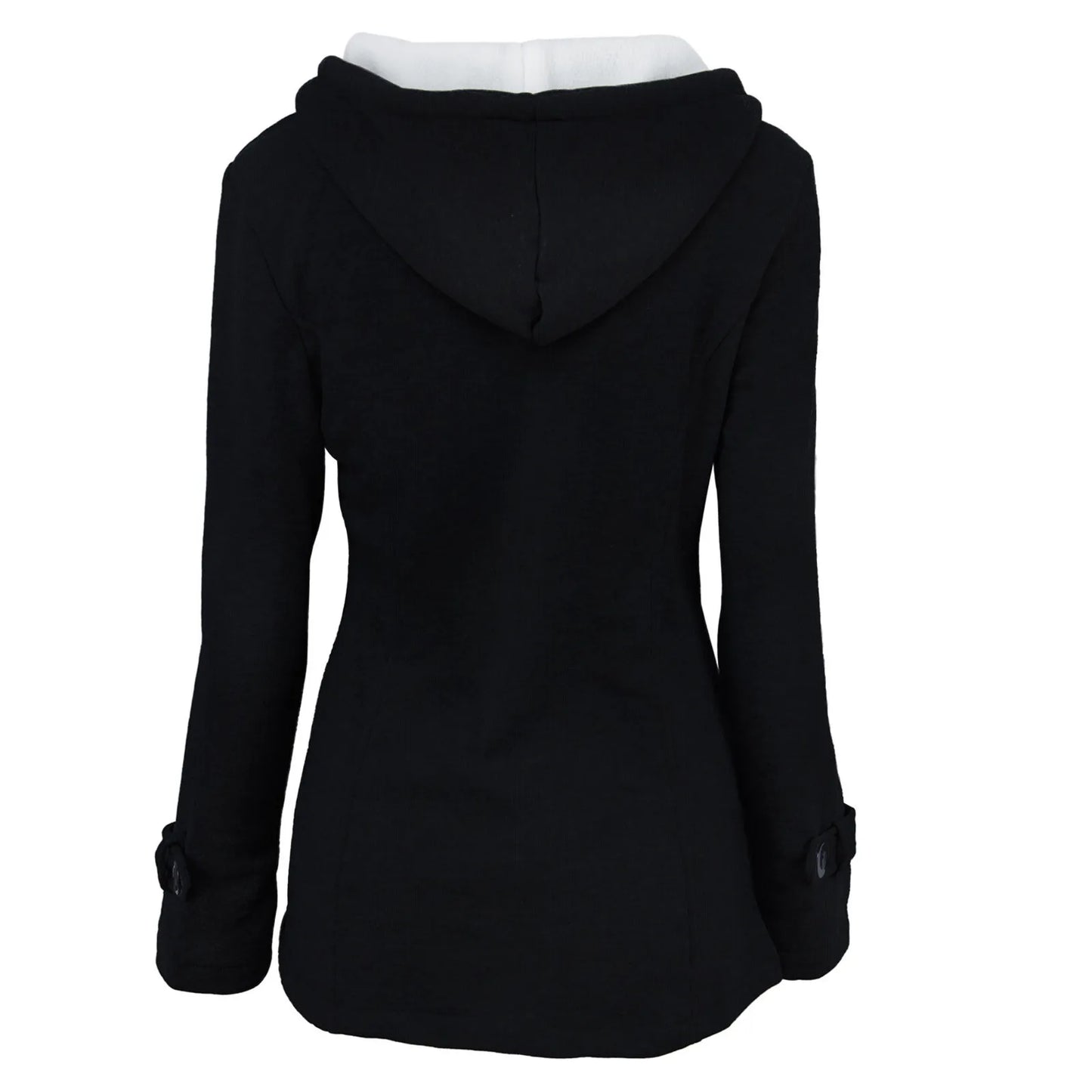 Padded Women Solid Color Hooded Overcoat  Horn Buttons Warm Cardigan Overcoat Jacket