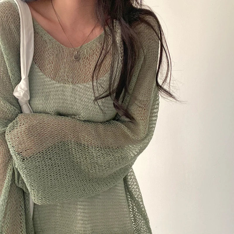 Women's Lazy Style Full Sleeves Jumpers Tops Hollow Out Sexy Women Fashion Casual Streetwear Chic Femme Sweaters Pullovers