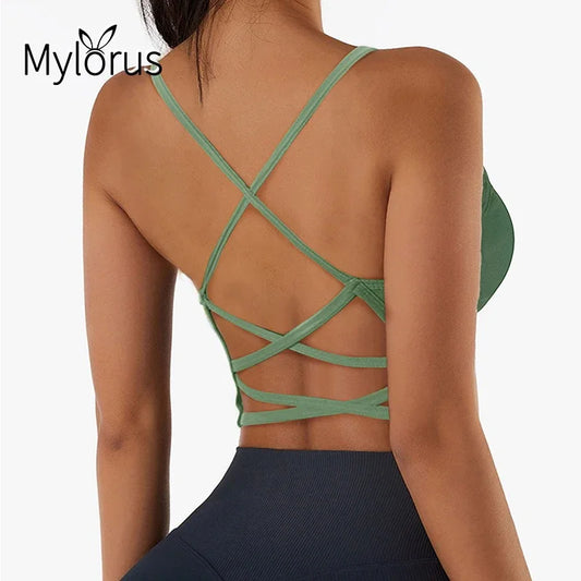 Cross Strap Sports bra High Impact For Gym Fitness  Sportswear Tank Top Yoga Push Up Crop Top