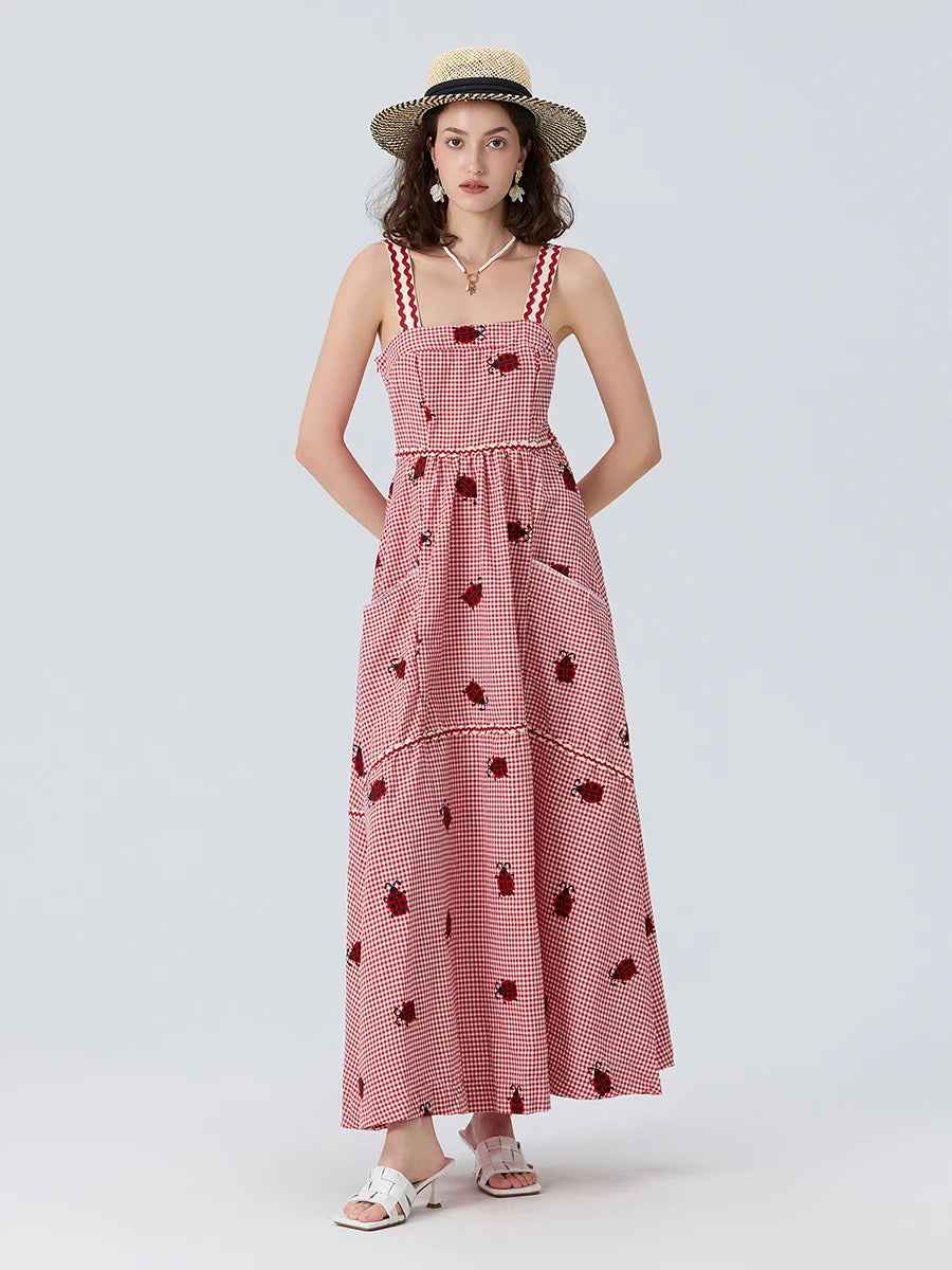 Floral Print Maxi Dress with V-Neckline and Adjustable Spaghetti Straps Boho Style