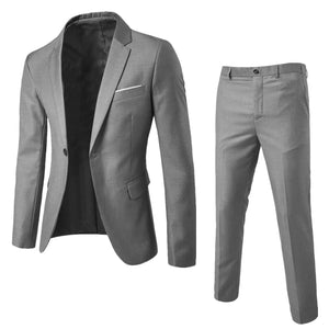 Fashion Jacket + Vest + Trousers Three or Two-piece Set Men's Solid Business Gentleman Casual Fit