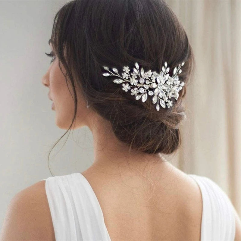 Crystal Flower Pearl Hair Comb Rhinestone Hairpin Headband Wedding Hair Accessories for Women Elegant Jewelry Gift