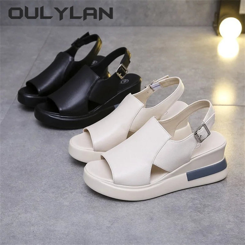 Summer Wedge Platform Sandals Fashion Retro Beach Shoes Ladies Casual Peep Toe Soft Comfortable