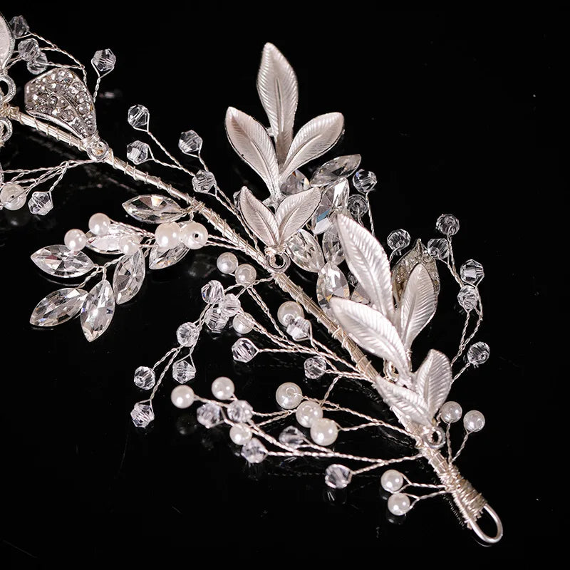 Hair Accessories Crystal Pearl Headband  Rhinestone Leaf Headband Hairband For Women Elegant Princess Headwear