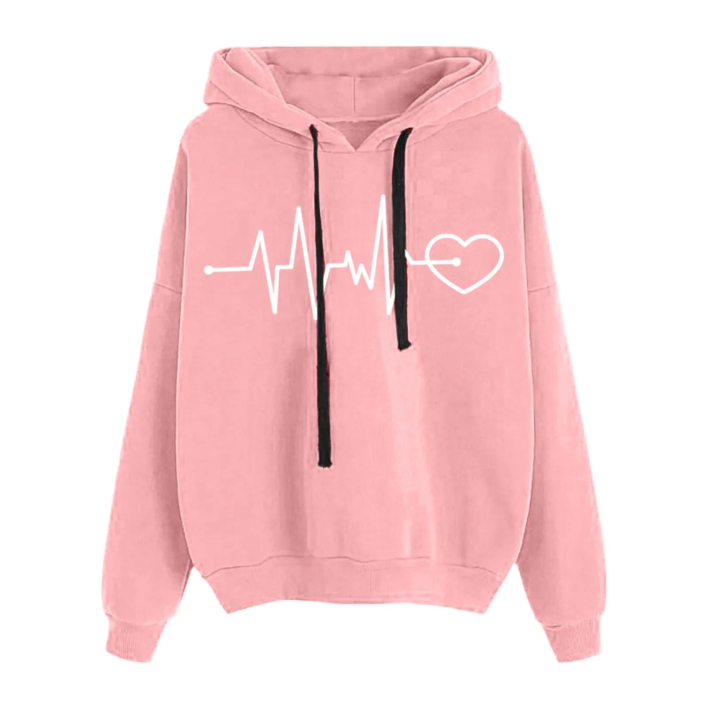 Heart Print Hoodies Sweatshirt  Oversize Solid Color Loose Casual Pullovers