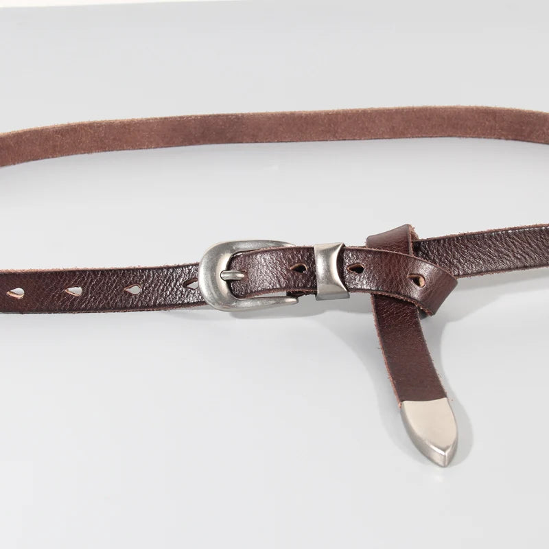 Extended Thin Section Knotted Decorative  Belt  Soft Genuine Leather