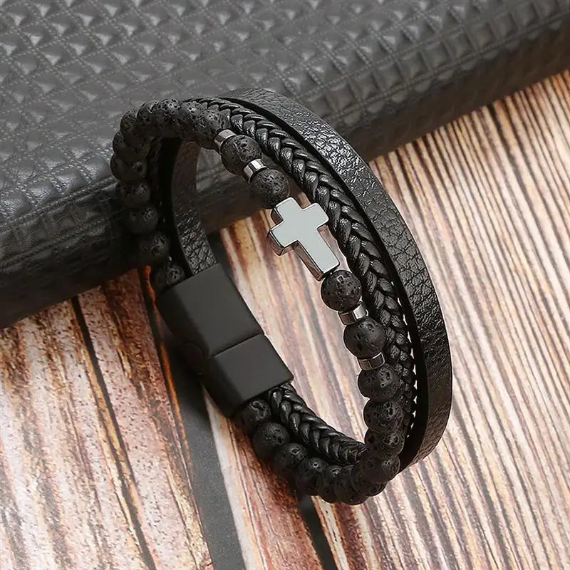 Classic Men's Leather Bracelet  Style Hand-woven Multi-layer Combination Accessory Fashion Man Jewelry
