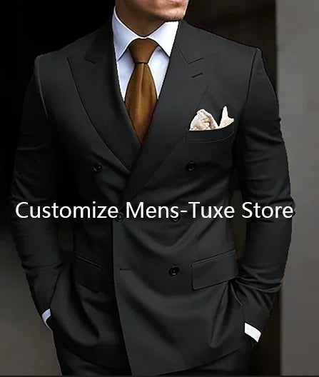 High Quality Men's Suits Double Breasted Bespoke Double Breasted Peaked Lapel Formal Blazer Slim Fit 2 Piece Jacket Pants
