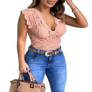 Women Tops Summer Sexy Lace Crochet  Casual Solid Color Trend Lace Hollow Out Top For Ladies