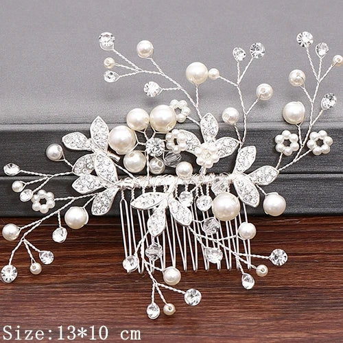 Hair Combs  Hair Accessories For Women Hair Jewelry Silver Color Pearl Rhinestone Head Jewelry Women Accessories