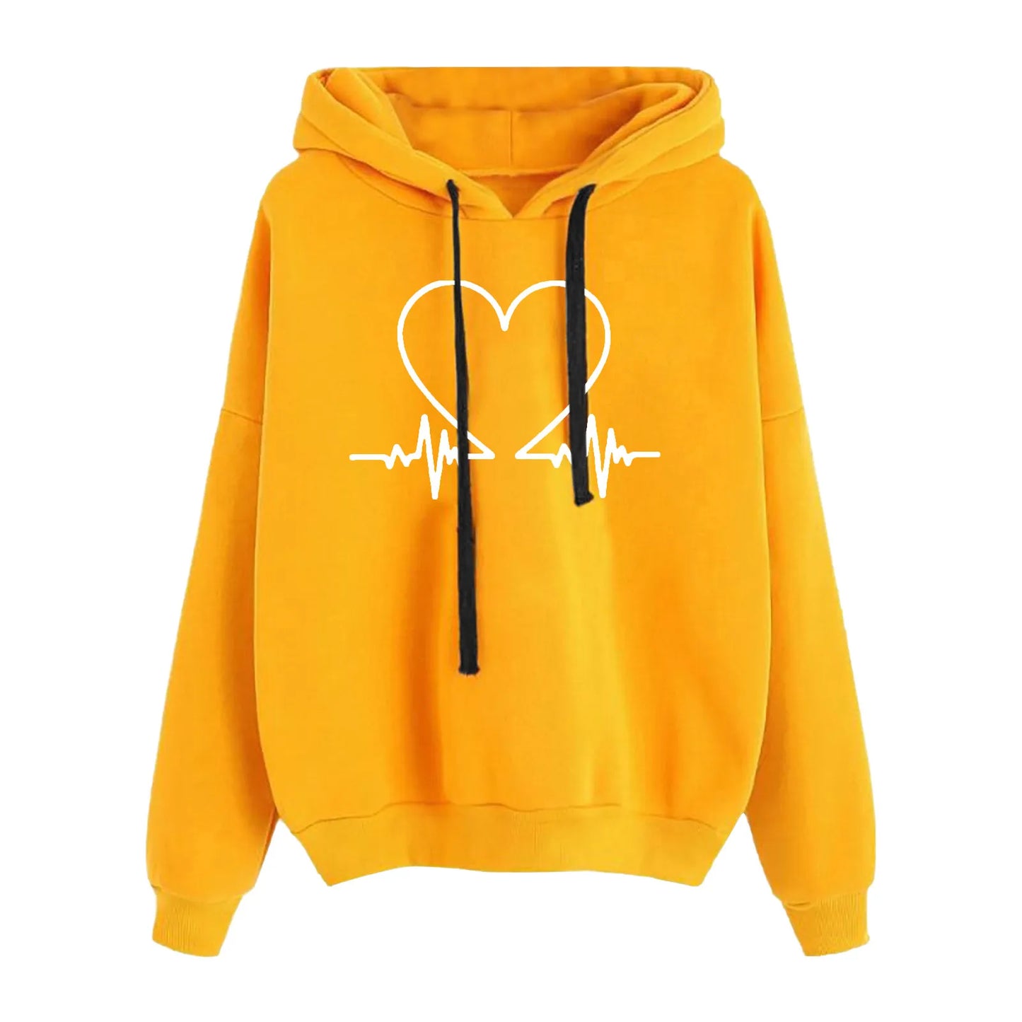 Heart Print Hoodies Sweatshirt  Oversize Solid Color Loose Casual Pullovers