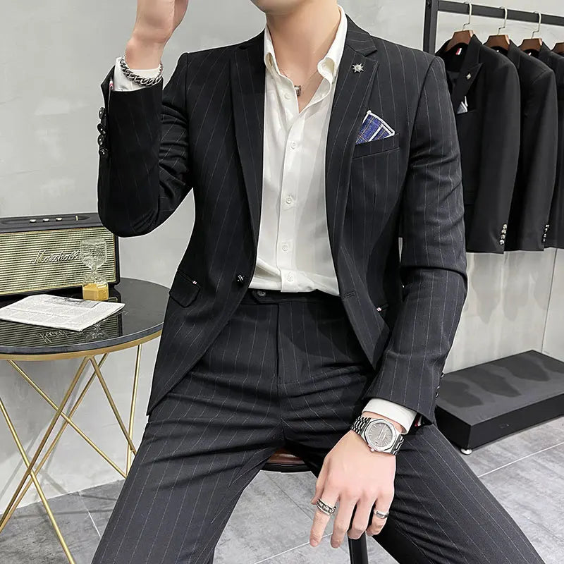 Men's High-Quality Two-Piece Suit Business Casual Banquet Luxury Ensemble with Trousers